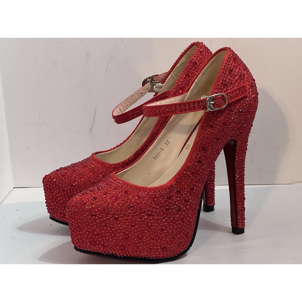 Ailila Concealed Platform Spike Heels Size 34 Red Sparkle NEW Infint Love